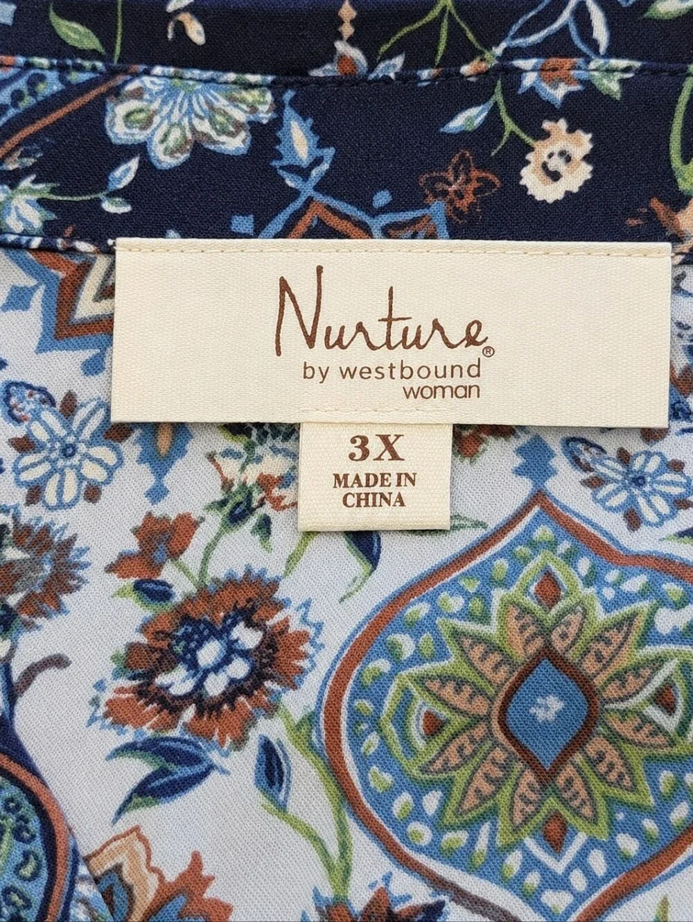 Nurture by Westbound 3X Patchwork Floral Boho Rayon Button Front Blouse - Picture 6 of 7
